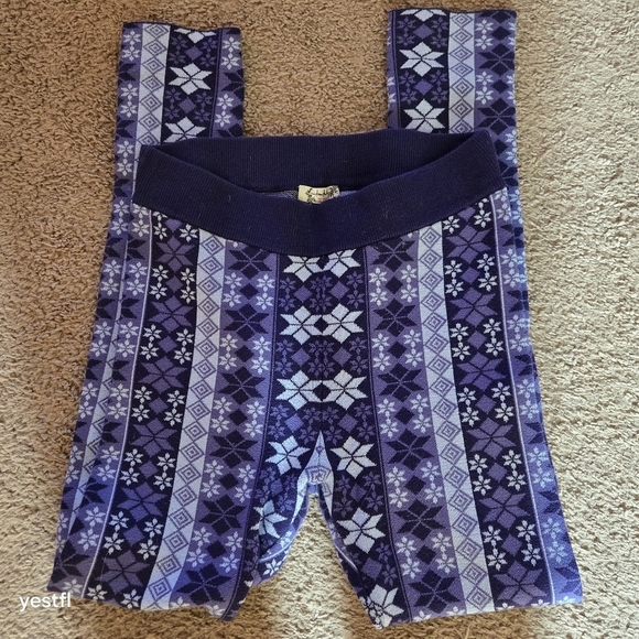 Free People Blue Fairisle Thick AWAY WITH ME Leggings Pants S - Picture 5 of 5
